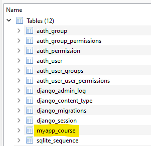 Courses Table Created