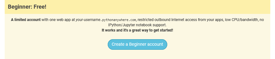 Create Beginner Account in PythonAnywhere